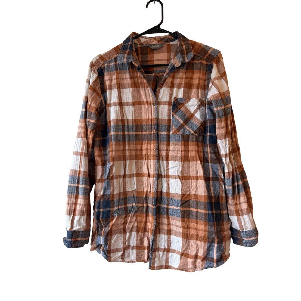 SO Women's Cozy Plaid long Sleeved Shirt Collared Button Up Size Large